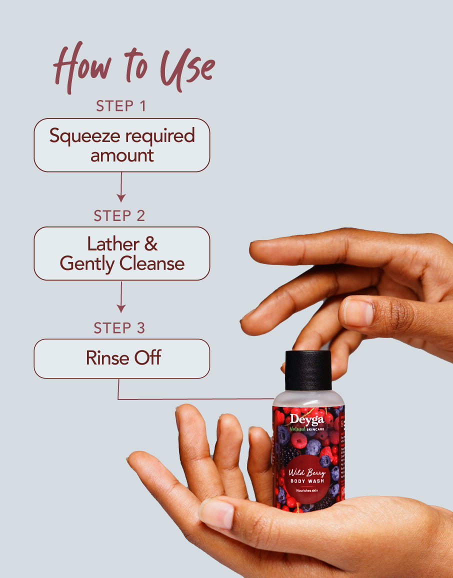 Deyga Wild Berry Body Wash - 50ml how to use